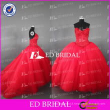 ED Bridal Real Sample Sweetheart Beaded Bodice Ball Gown Red Tulle Quinceanera Dresses